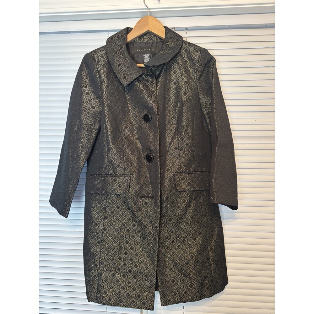Apostrophe Sparkly Brocade Coat Womens Size Medium Car Coat Length Black/Gold